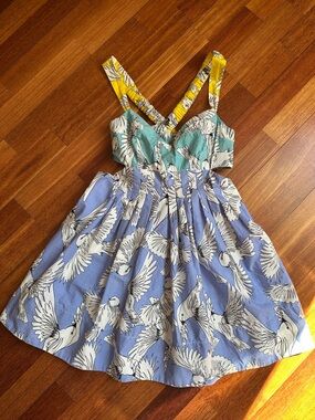 MAEVE by Anthropologie Blue & Teal Dress with Yellow Strap Accents